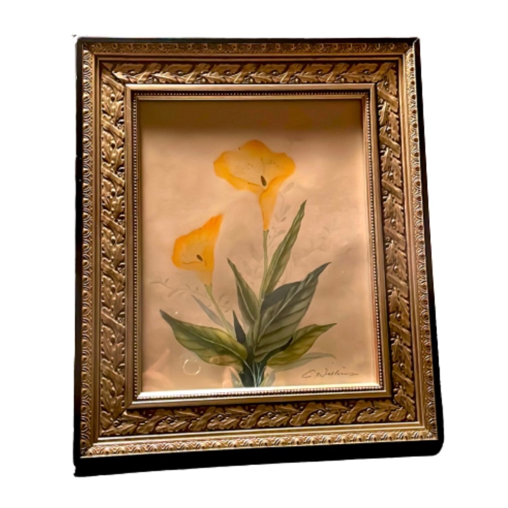 MCM Calla Lily print,‎ C. Williams signed in gold-leaf frame